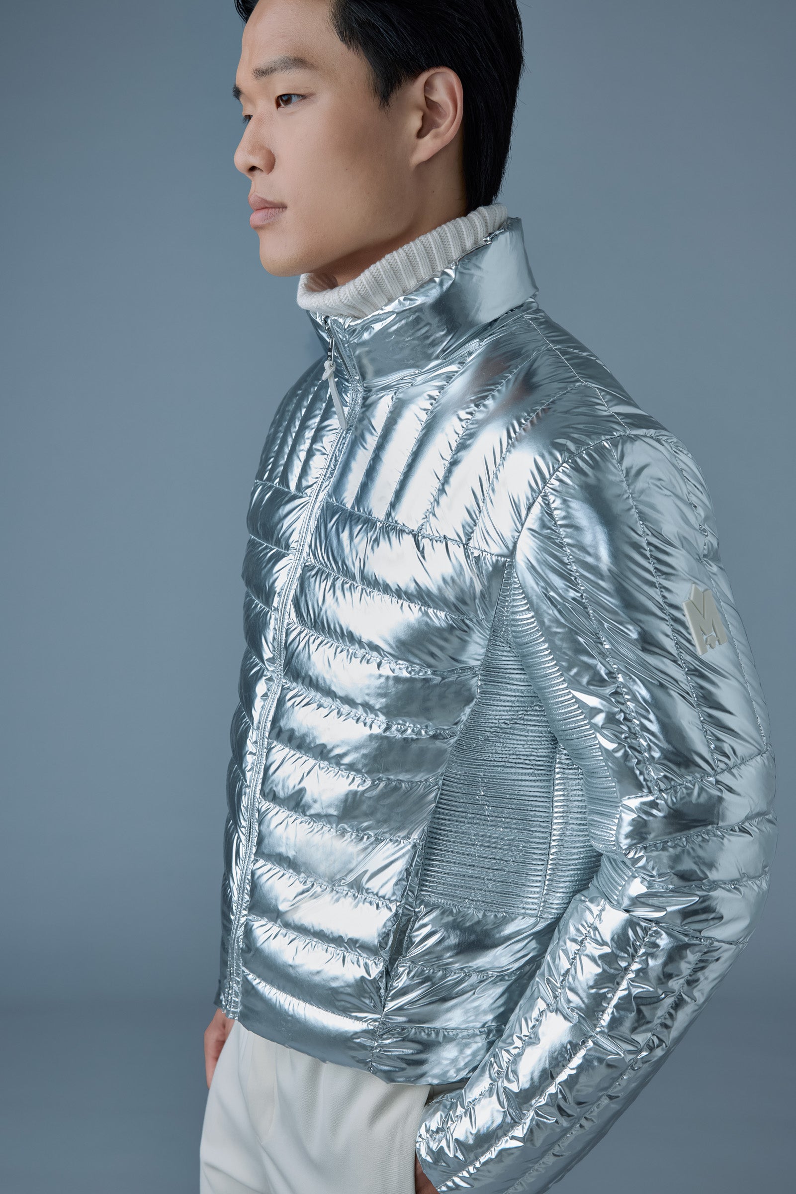 Travis-M, metallic perpendicular channel quilt down jacket