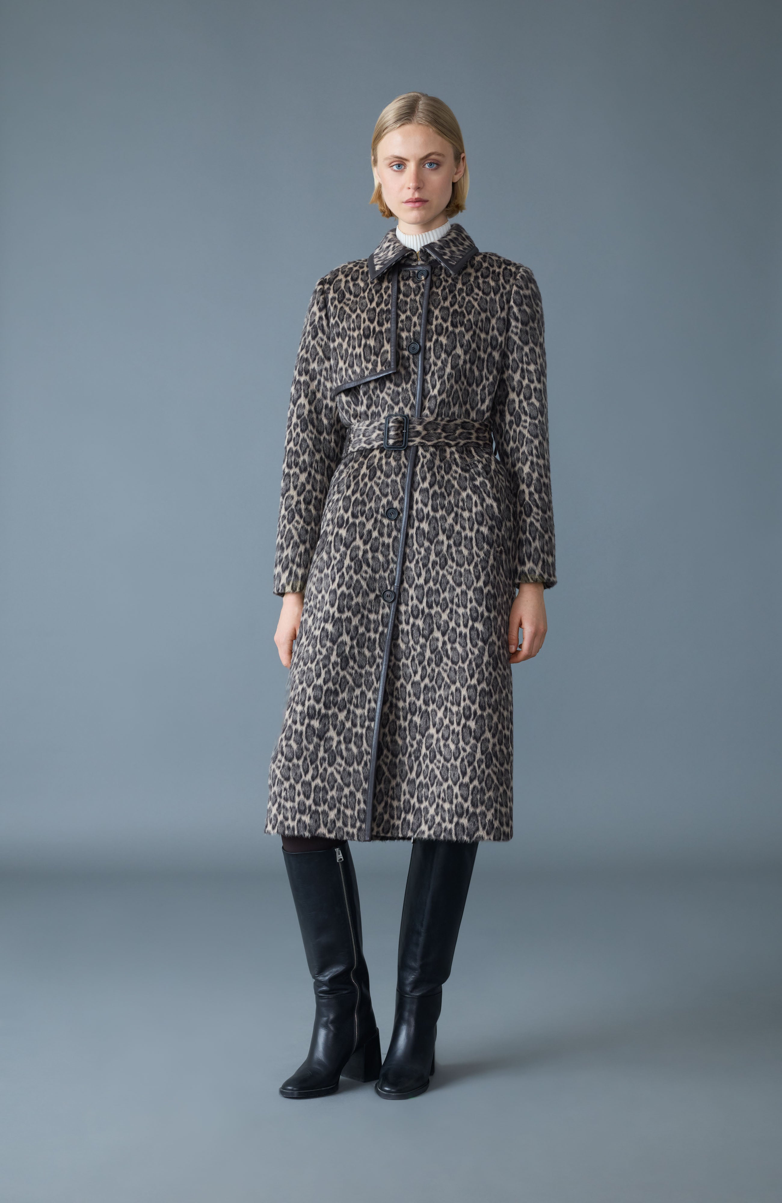 ZEVA-A Long Wool Coat With Leather Trim for Women | Mackage Canada