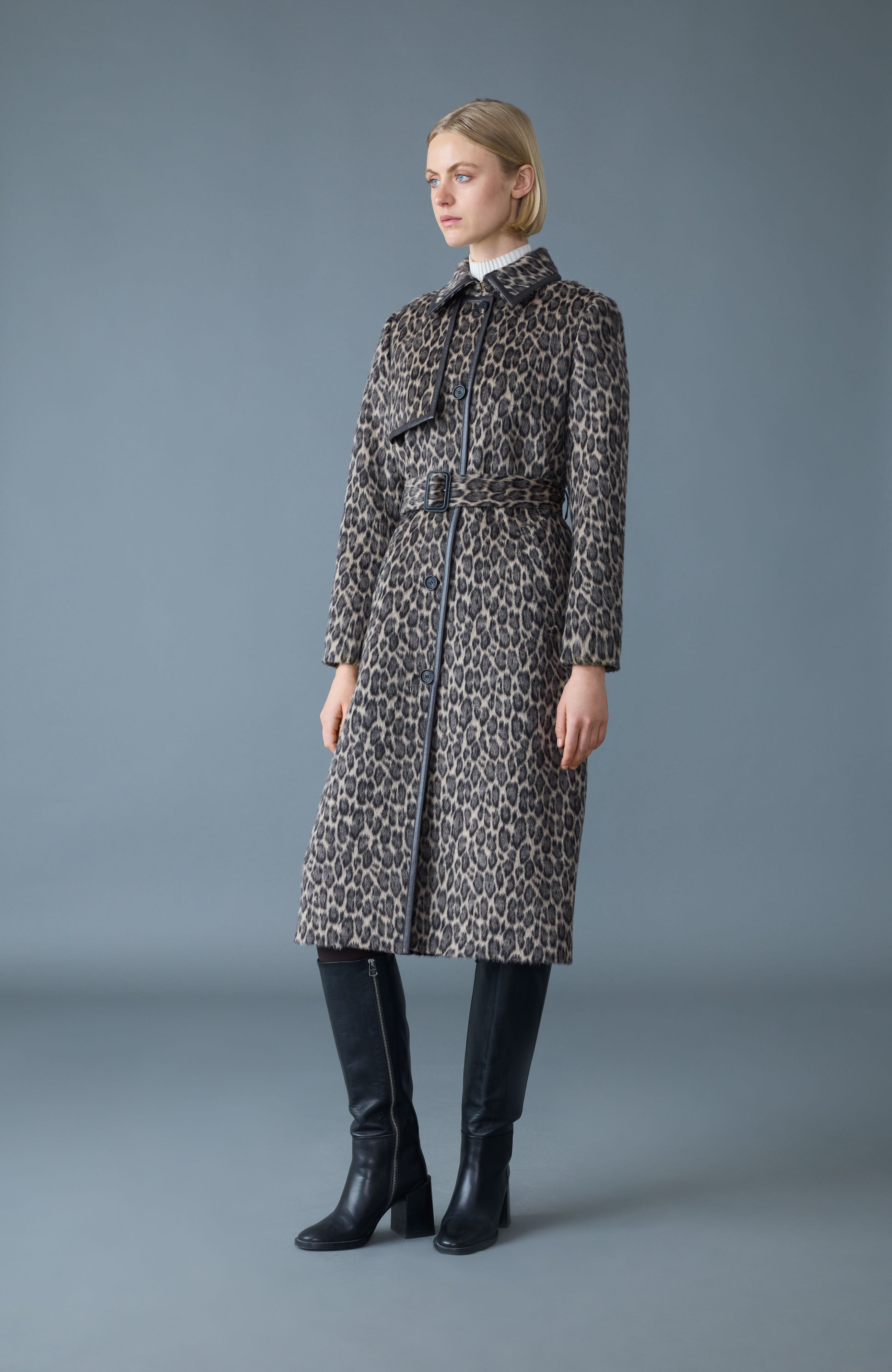 ZEVA-A Long Wool Coat With Leather Trim for Women | Mackage® CA