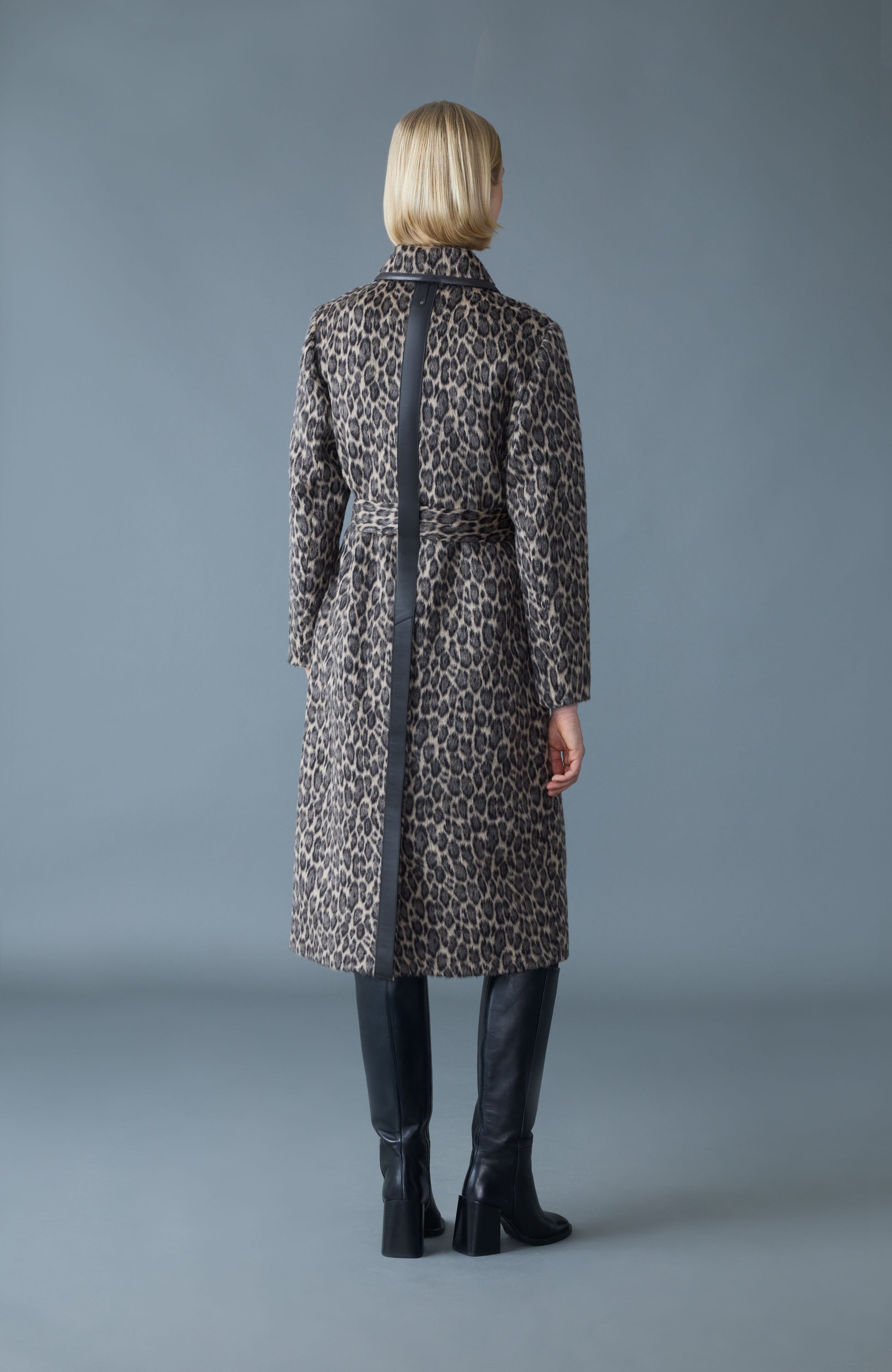 ZEVA-A Long Wool Coat With Leather Trim for Women | Mackage® CA