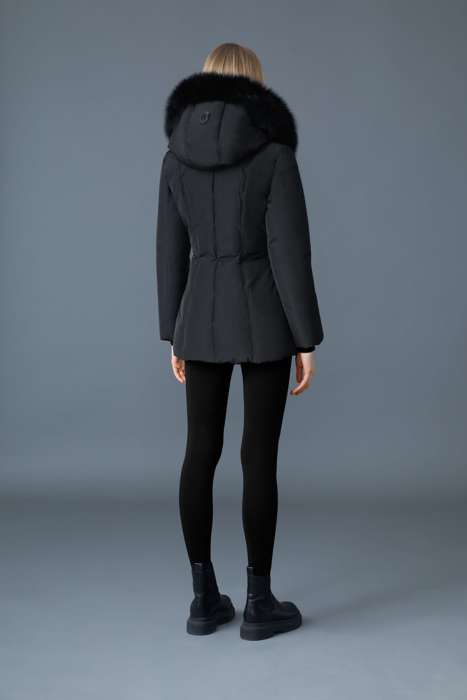 Adali-BX, Down coat with blue fox fur Signature Mackage Collar for