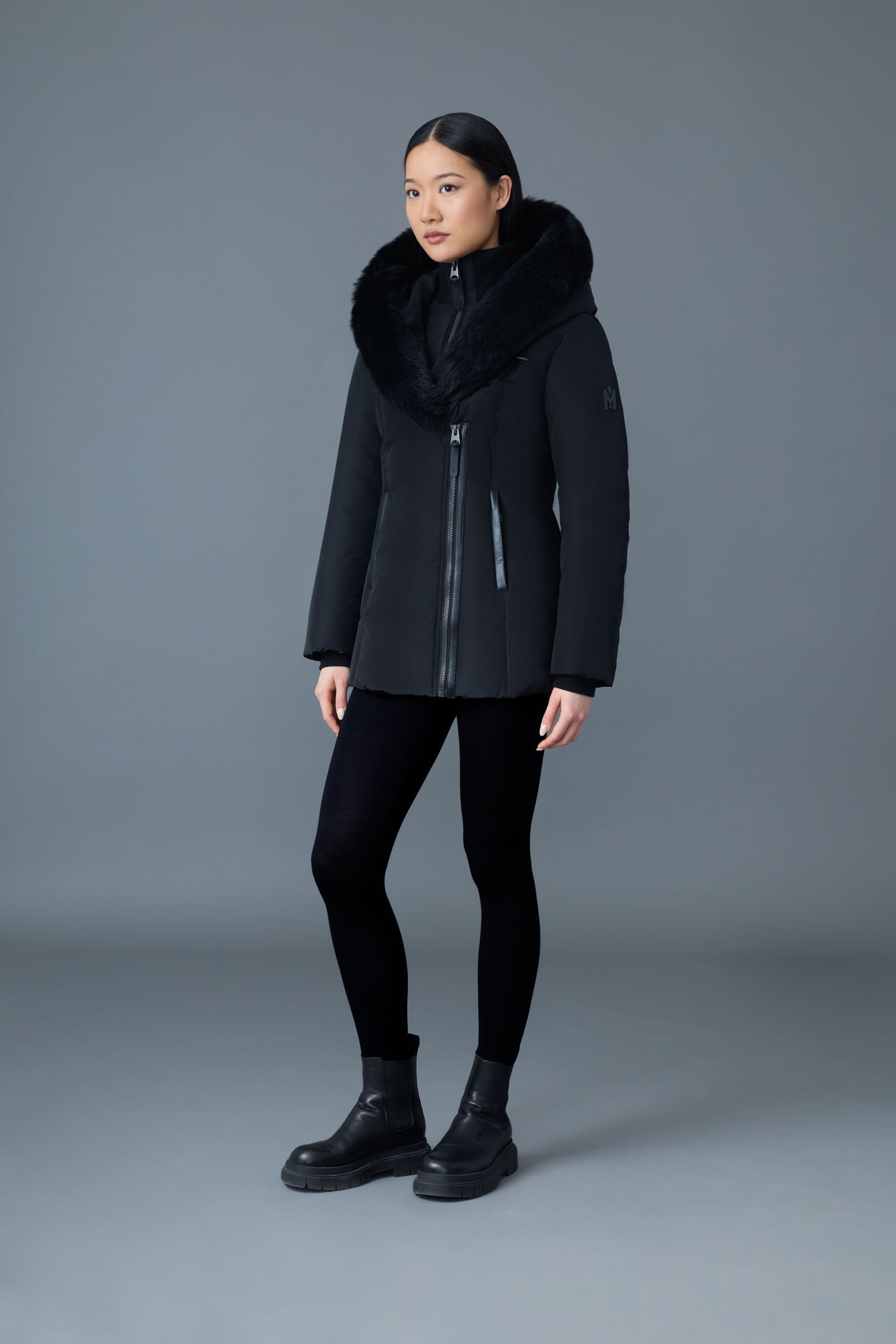 Adali, Down coat with sheepskin Signature Mackage Collar for ladies | Mackage® Canada