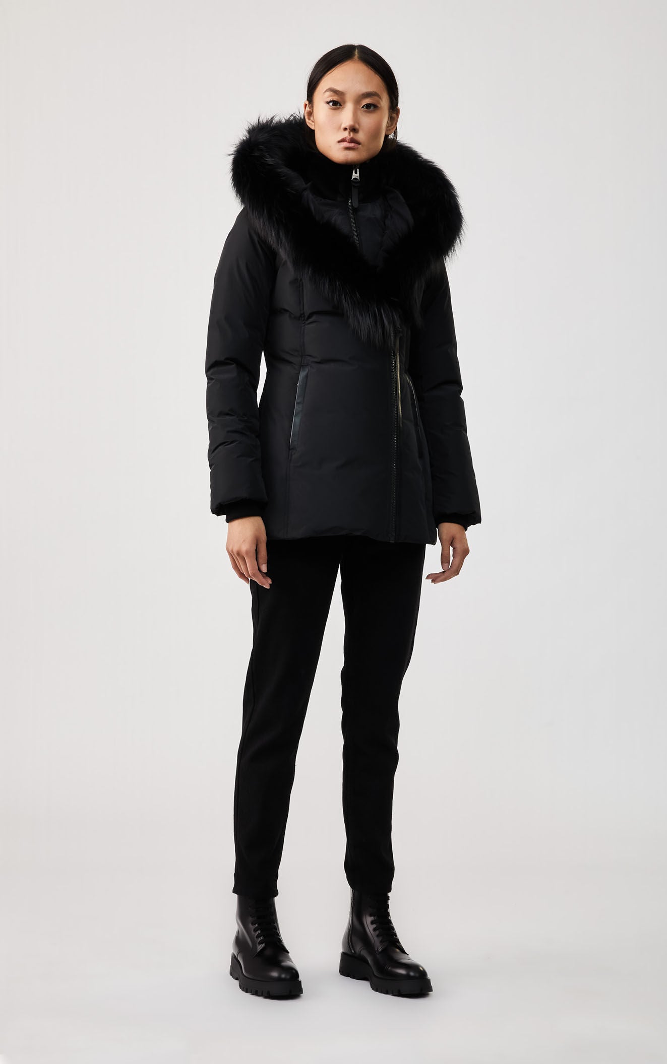 Adali-X, Down coat with silver fox fur Signature Mackage Collar