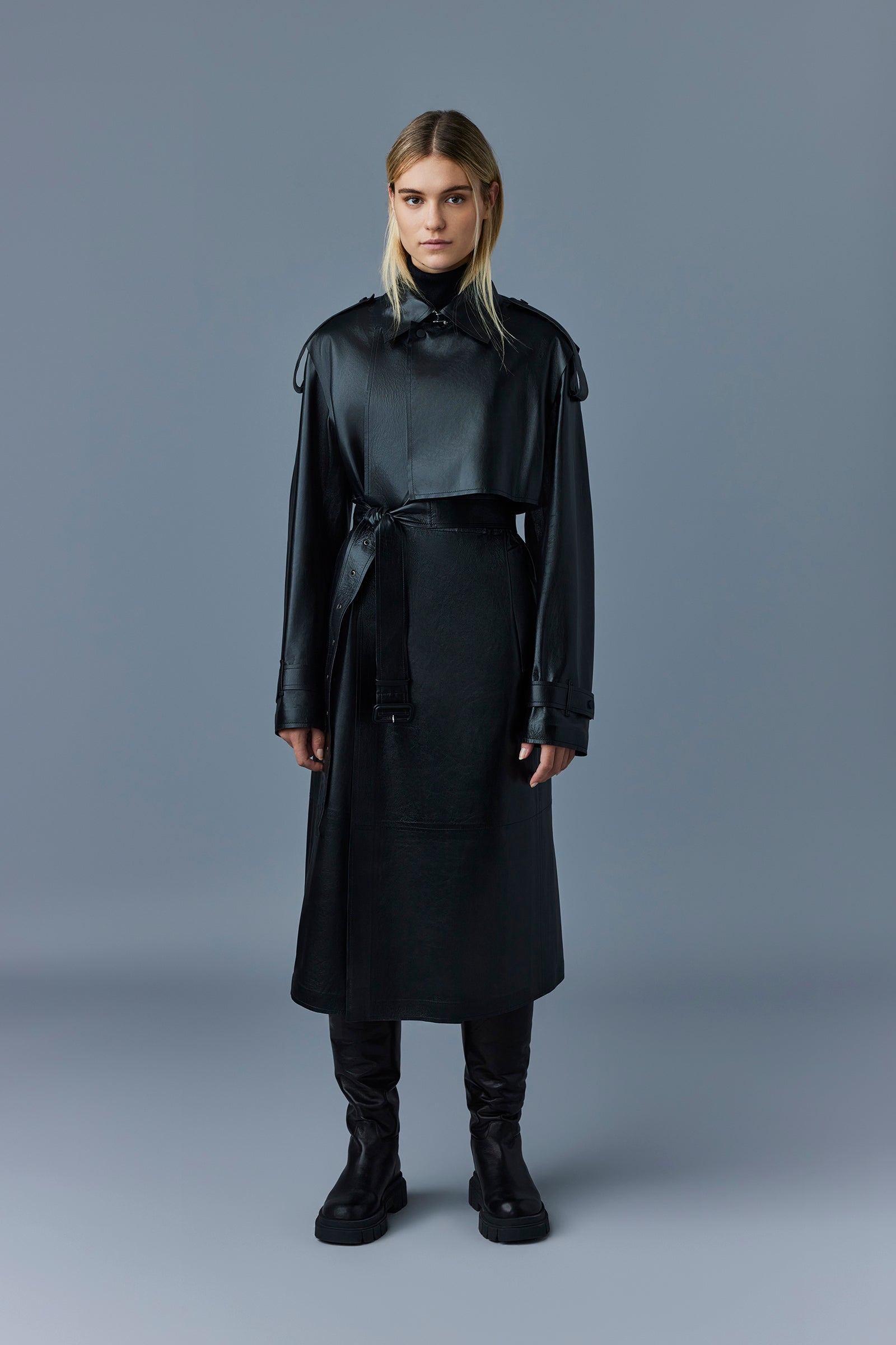 Adriana, Calfskin trench coat with belt for ladies | Mackage® Canada