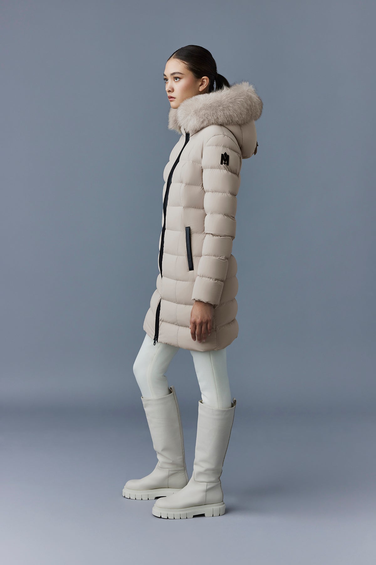 CALLA-BX stretch light Down coat - blue fur collar for Women