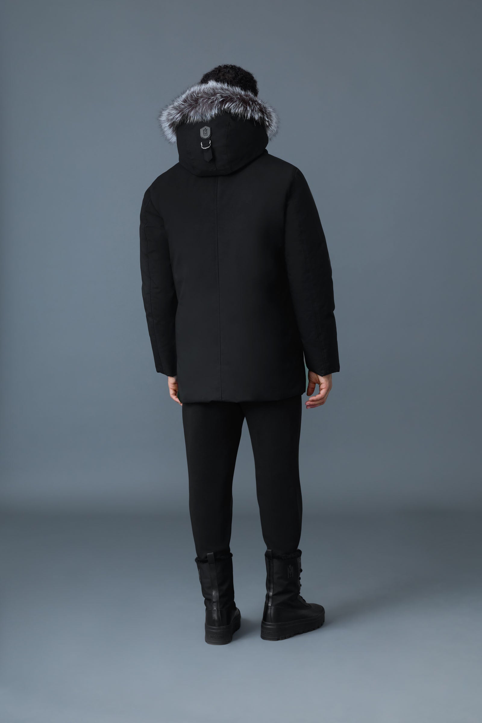 Edward-X, 2-in-1 down parka with hooded bib and silver fox fur for