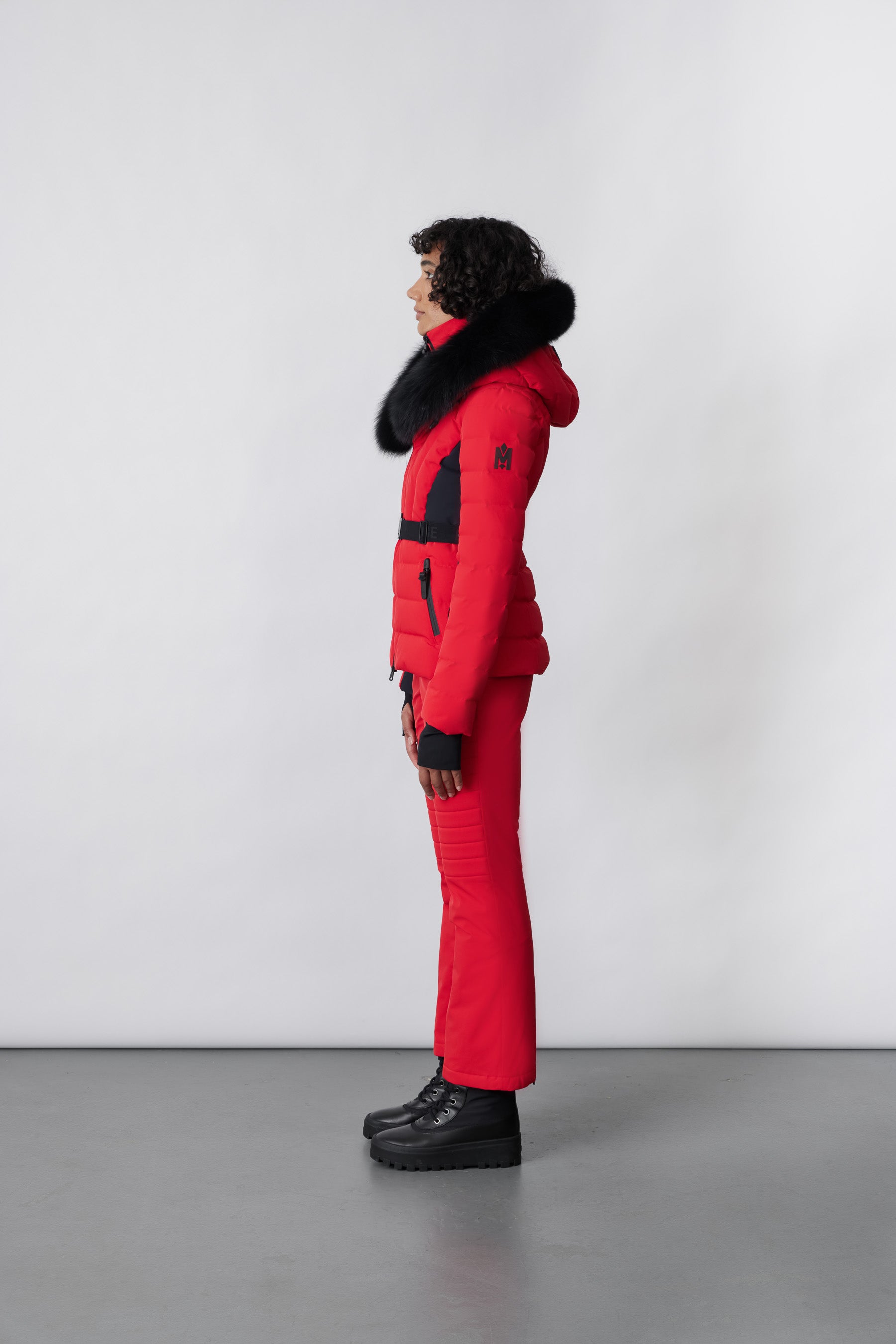 Elita, Down ski jacket with removable blue fox fur trim for