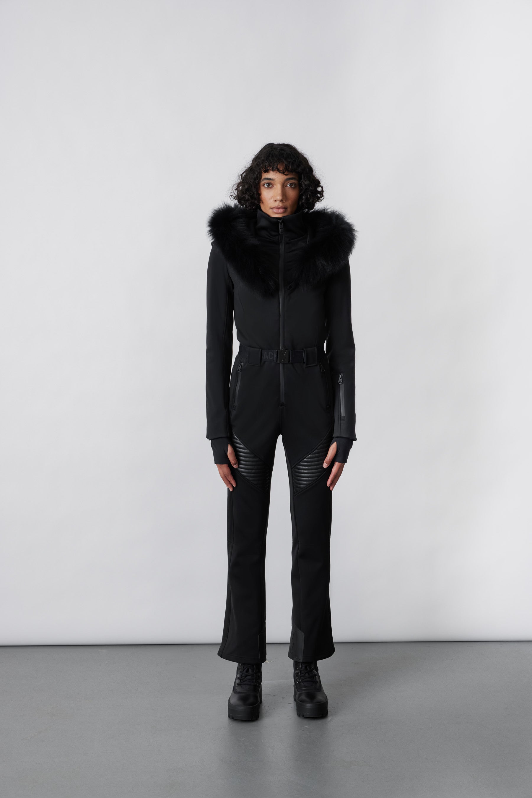 Elle, Techno fleece ski suit with removable hood and fur