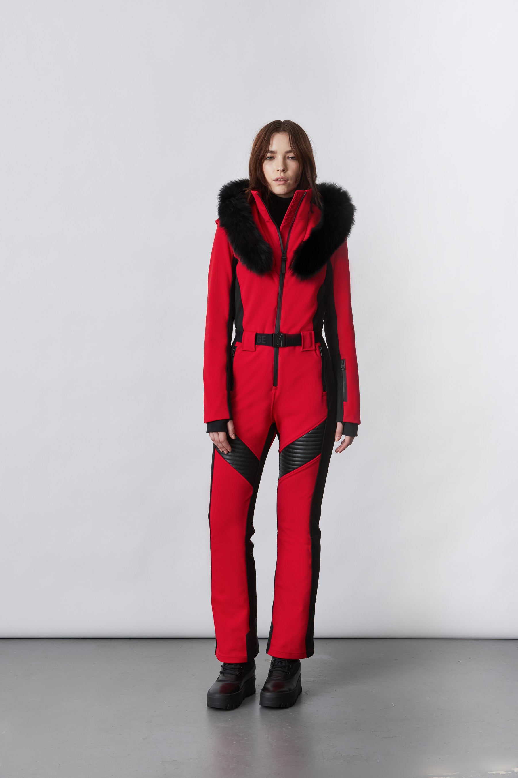 Elle, Techno fleece ski suit with removable hood and fur