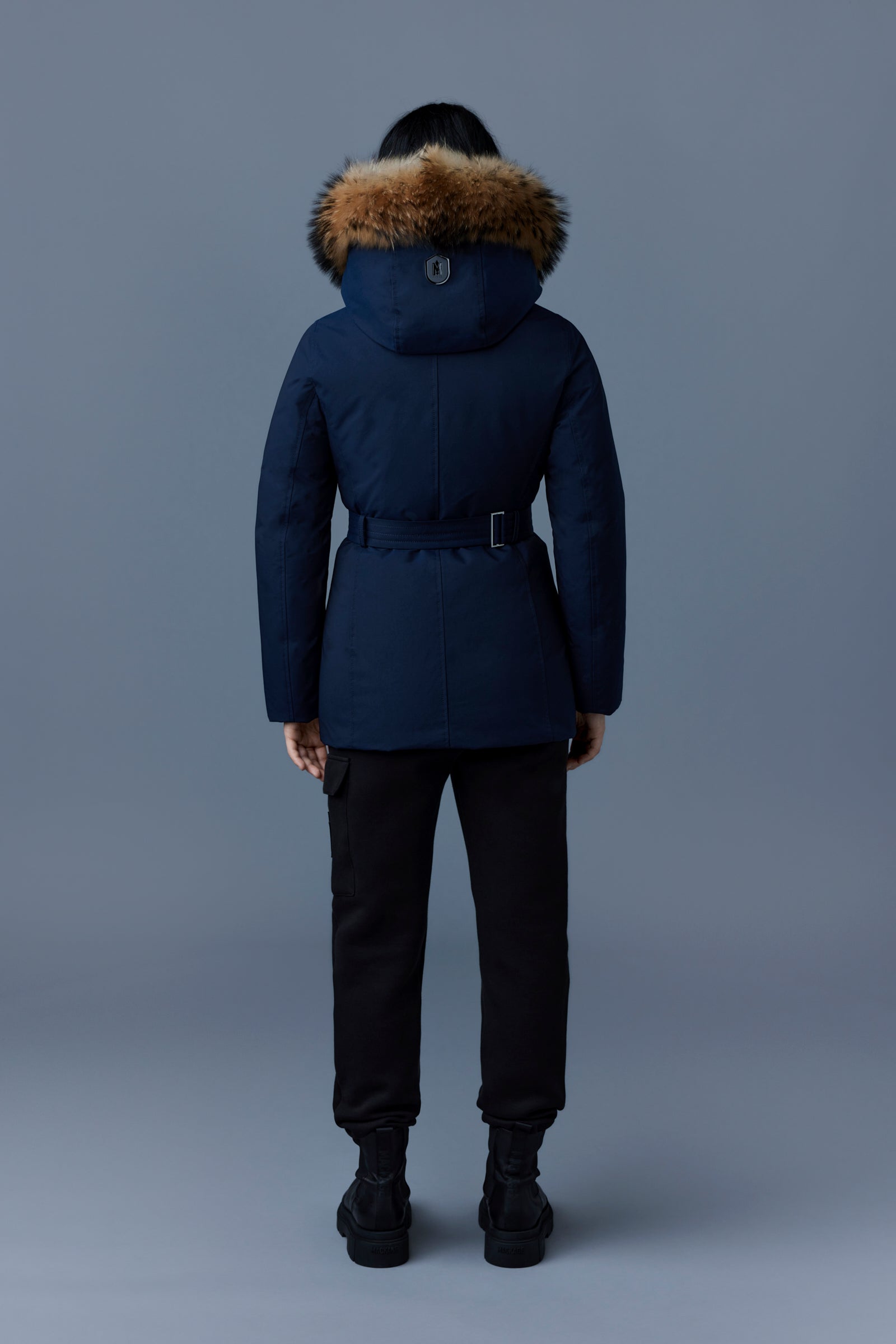 Jeni-F, 2-in-1 down parka with removable bib and natural fur for