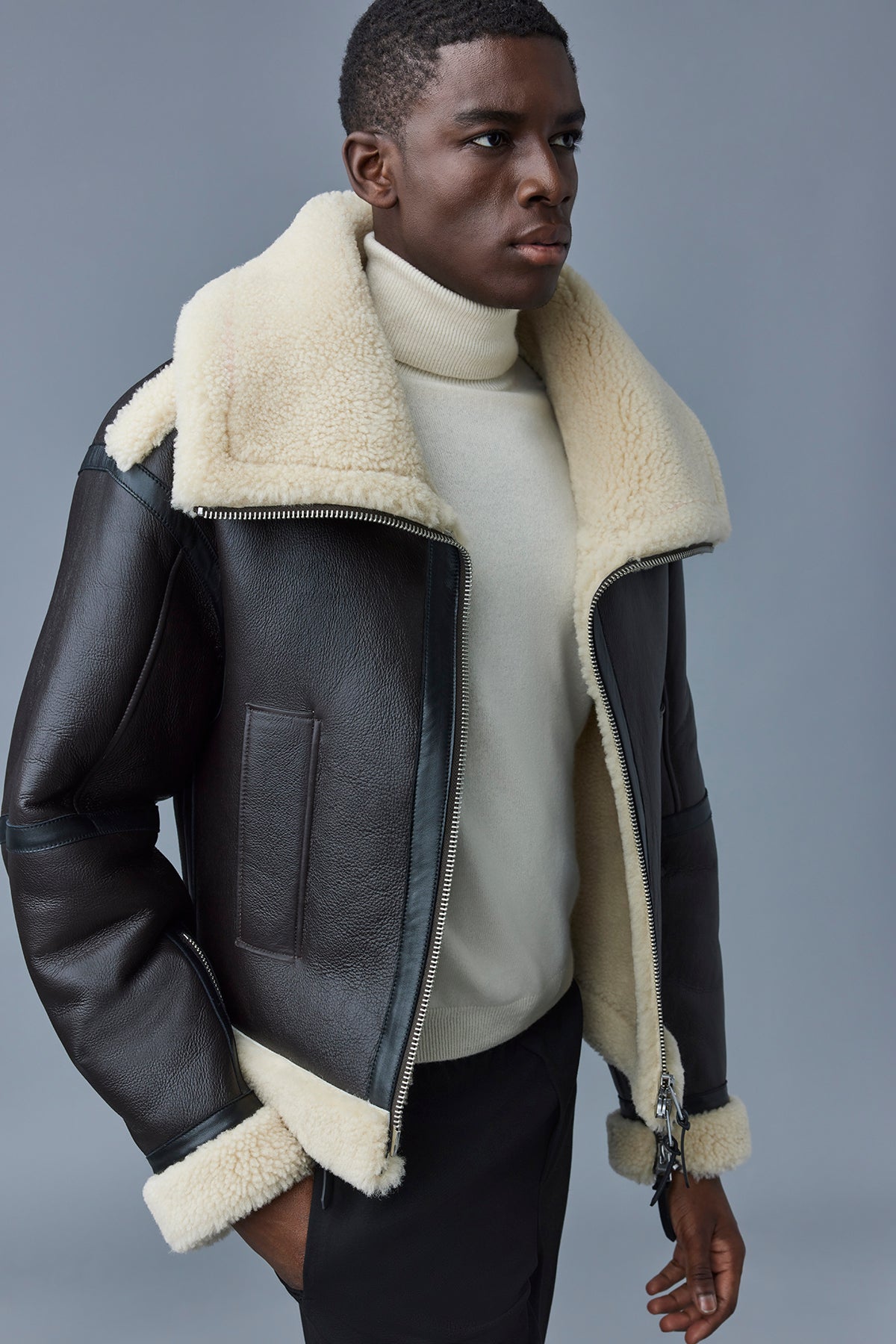 LOTTE Sheepskin jacket with double collar for Men | Mackage® CA