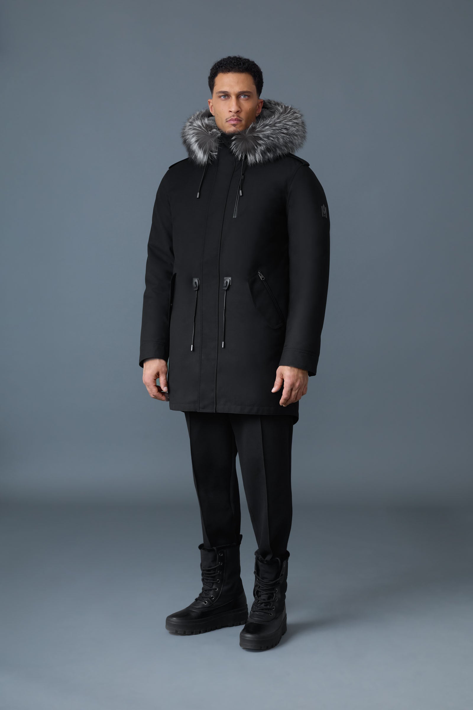 Moritz, Rabbit fur-lined twill parka with removable silver fox fur