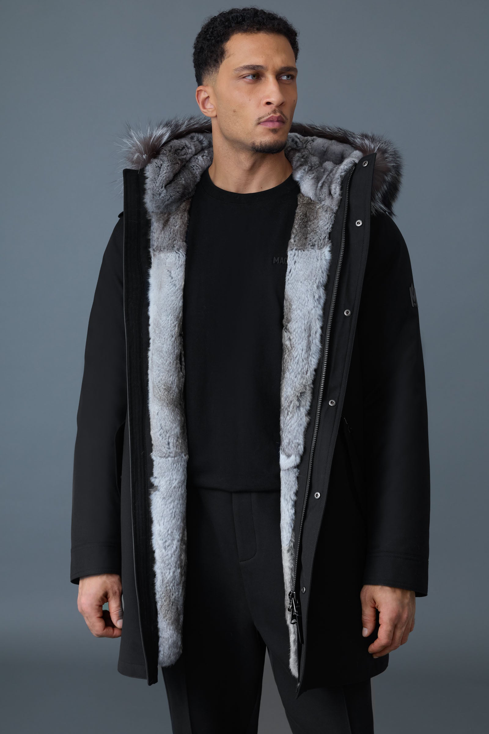 Moritz, Rabbit fur-lined twill parka with removable silver