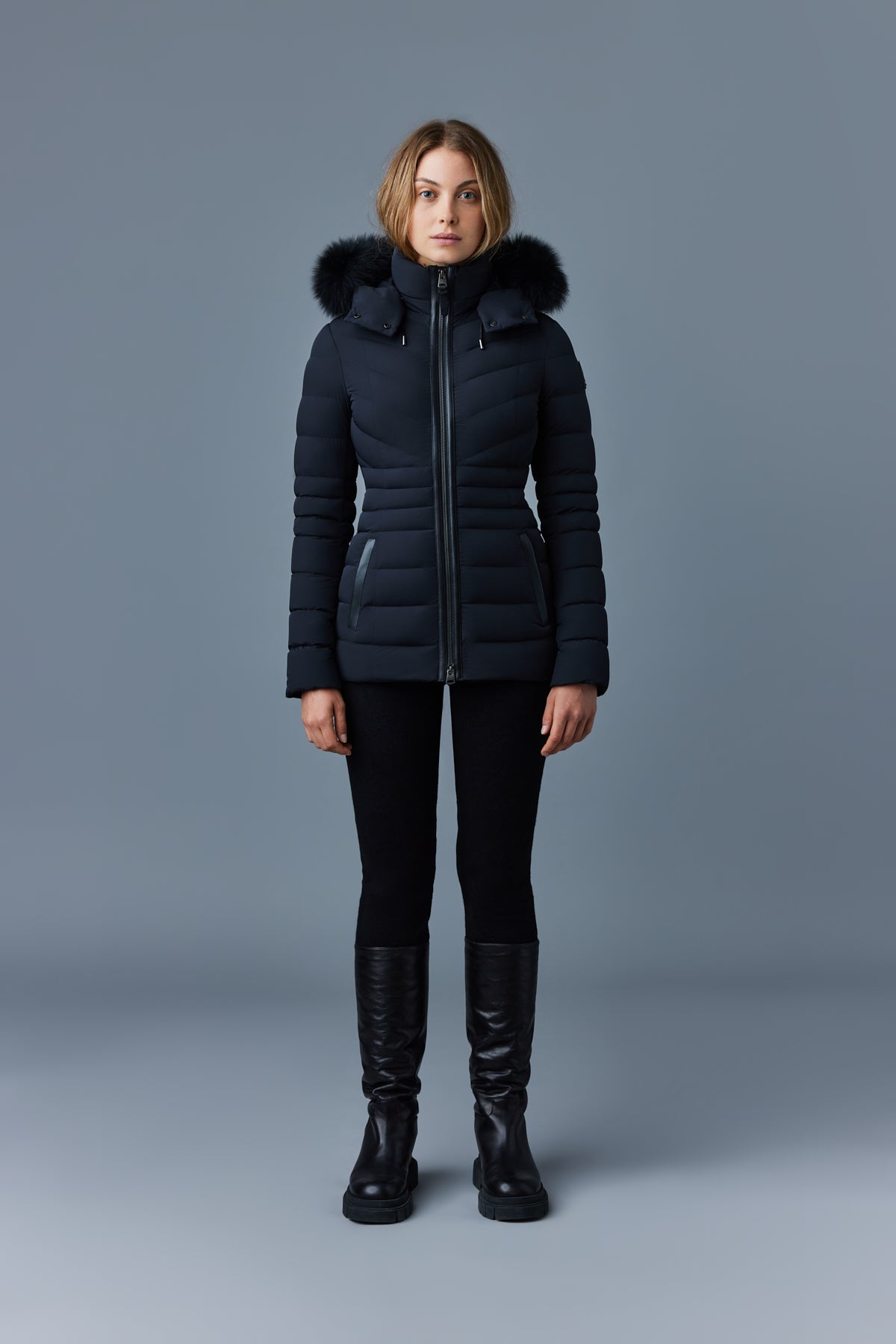 Mackage Patsy-BX ブラック ダウンジャケット PATSY-BX Down jacket with blue fur for Women | Mackage® CA