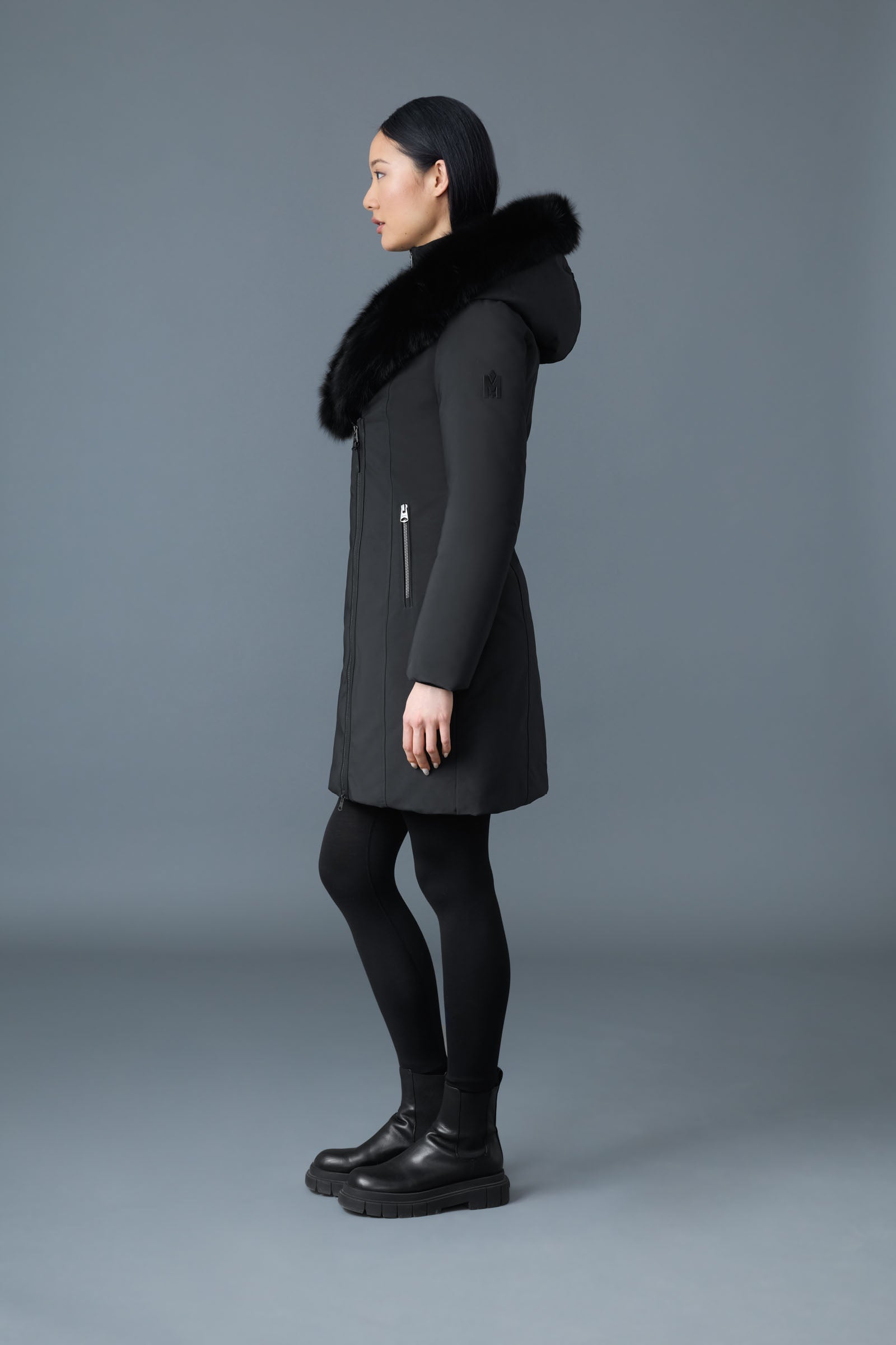 Trish-BX, Powder Touch down coat with blue fox fur Signature