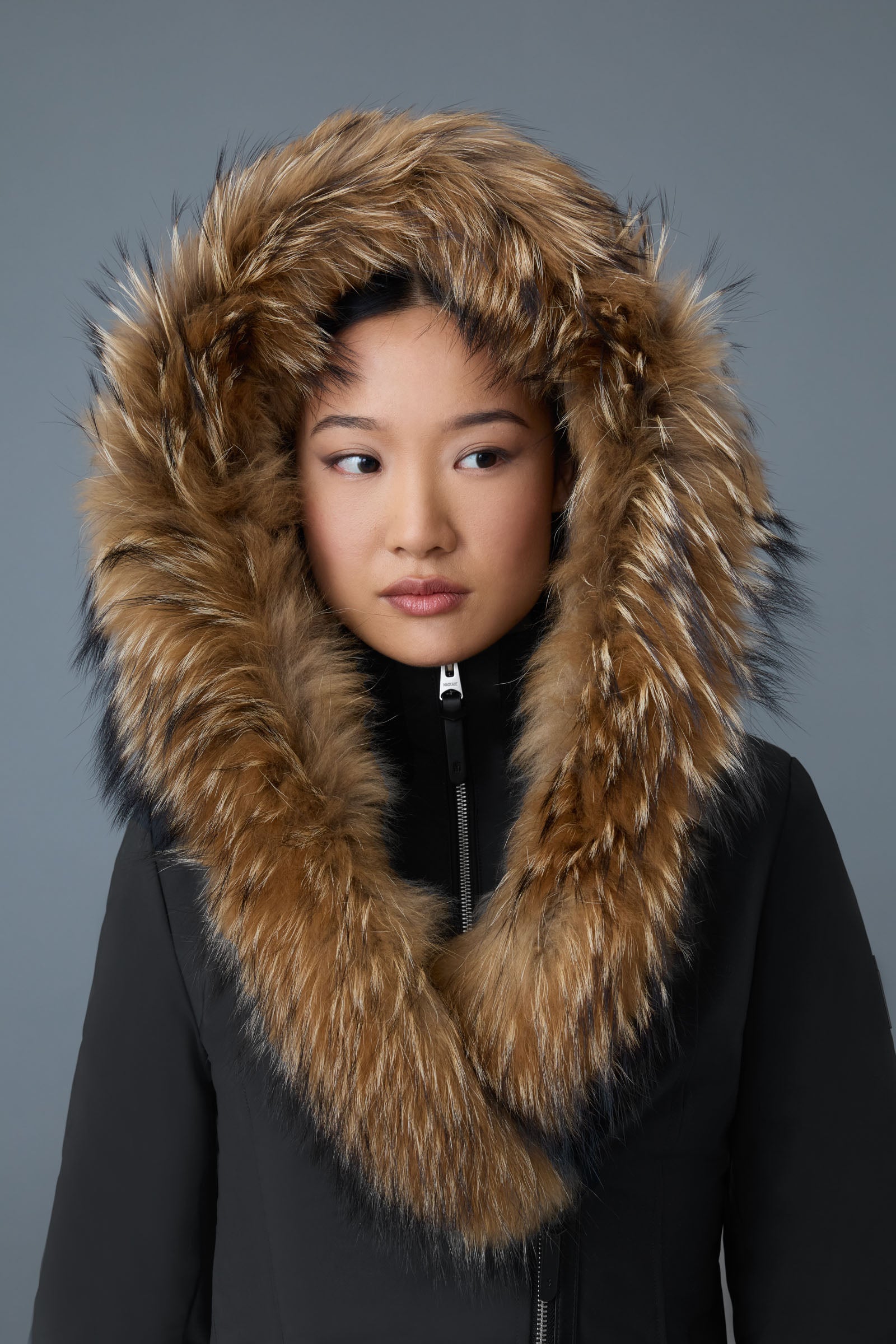 TRISH-F Powder Touch Down coat with fur for Women | Mackage® CA